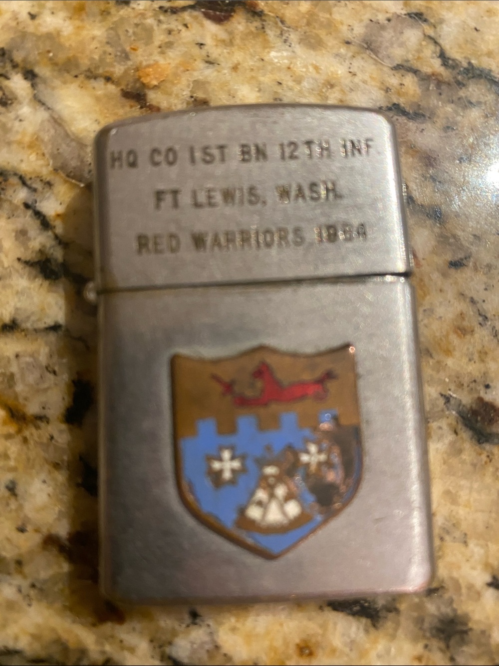 Vintage Military Crest Lighter - Silver with Blue & Brown Shield